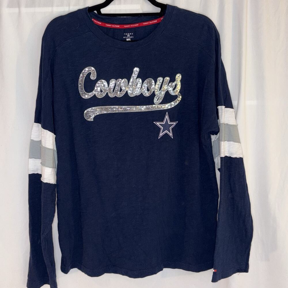 NFL x Tommy Hilfiger Cowboys football long sleeve T Shirt Sequined Size Medium